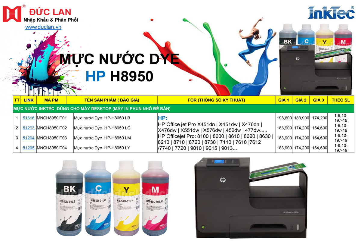 Thông tin mực in Phun HP INKTEC - Đức Lan